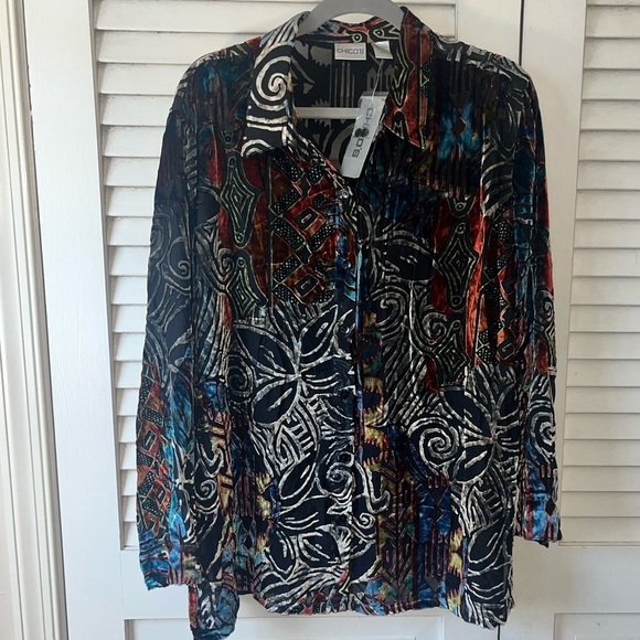 NWT Chico's Vintage Velvet Burnout Semi Sheer Button Down Fairy Grunge size 16 - Picture 3 of 8
